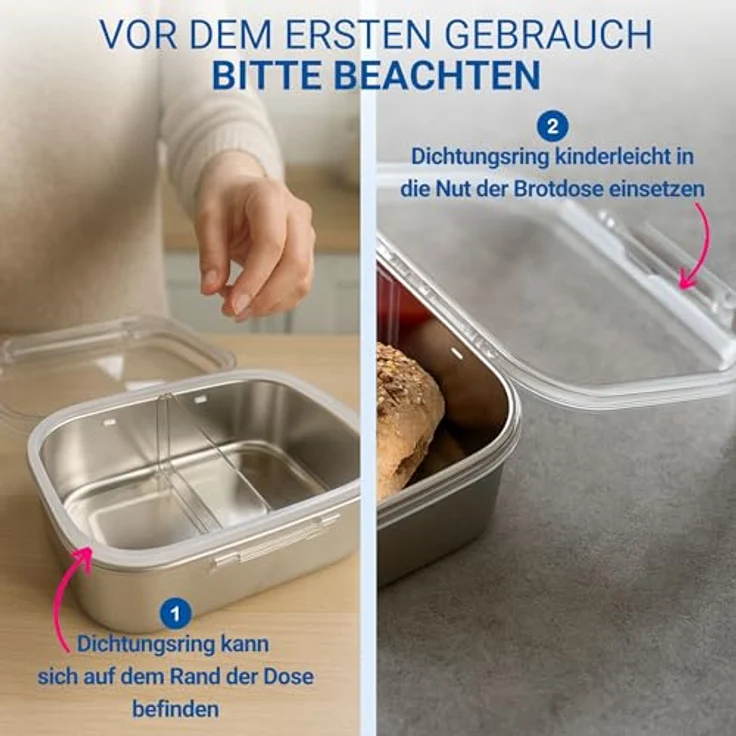 elasto Edelstahl Brotdose Kinder 'Storage', 1000 ml mit Trennwand und Fußballmotiv für Schule und Kindergarten – Bild 5