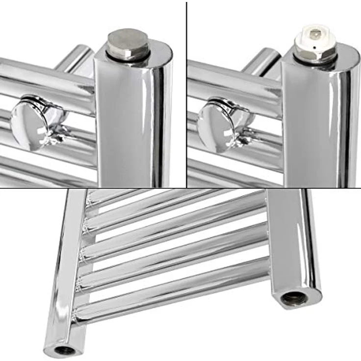 LuxeBath Elektrischer Badheizkörper Sahara 400 x 800 mm, Chrom, gebogen mit 600W Heizstab, digitalem Thermostat, Handtuchwärmer und Heizpatrone – Bild 3