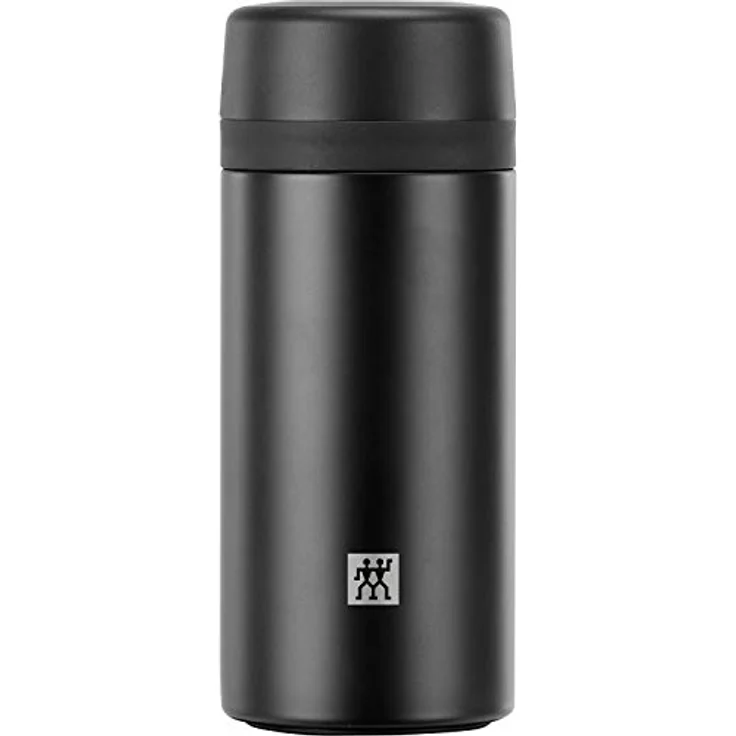 ZWILLING Thermo Thermoflasche, Integrierter Siebeinsatz, Isolierflasche für Tee & Infused Water, Doppelwandisolierung, 420 ml, Höhe: 17,2 cm, Schwarz – Bild 1