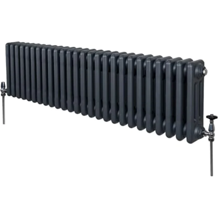 Monster Shop Traditioneller 3-Spalten-Heizkörper 300 x 1192mm, Horizontaler Wandheizkörper aus Kohlenstoffstahl in Matt Anthrazit Grau, 3612 BTU Wärmeleistung, inklusive Reinigungsbürste und Befestigungsset – Bild 1