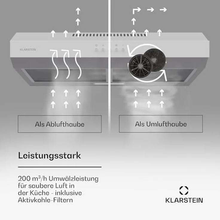 Klarstein Dunstabzugshaube 60cm, Abluft-Dunstabzugshaube mit Spülmaschinenfestem Filter aus Aluminium, Leise Abzugshaube Abluft, 200m³/h Luftstrom, Effiziente Wandhauben mit LEDs & Touch Controls – Bild 3