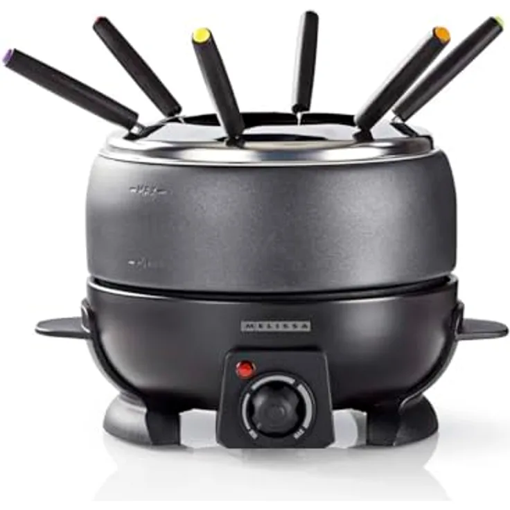 MELISSA Elektro-Fondue 16310236, 2.3 l für bis zu 6 Personen, Antihaftbeschichtung, verstellbarer Thermostat, rutschfeste Gummifüße