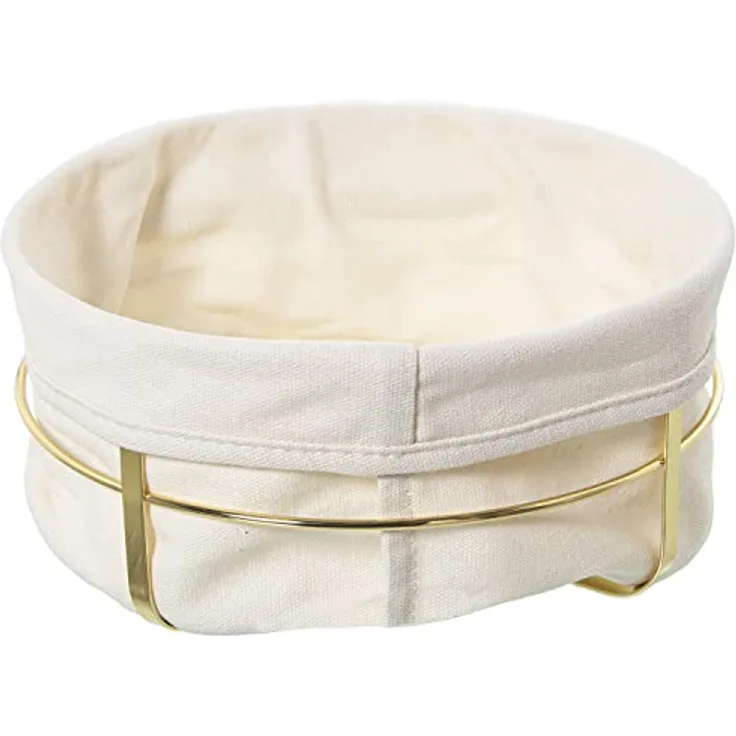 DRW Runder Brotkorb aus Metall und Stoff in Gold und Natur, 21,5 x 10,5 cm