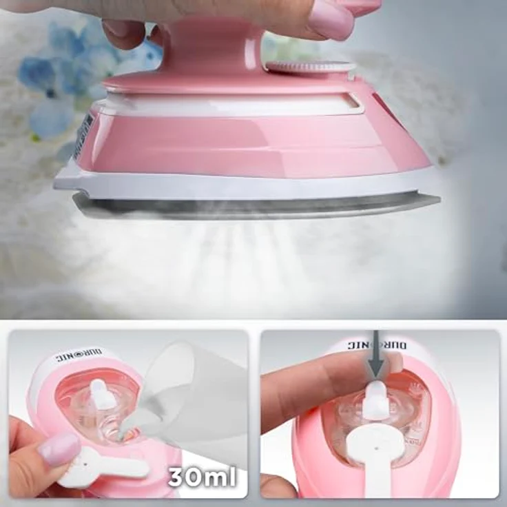 Duronic SI4 PW Mini Reise-Dampfbügeleisen, 420W mit variabler Temperaturregelung und 30 ml Wassertank, Pink-Weiß – Bild 4