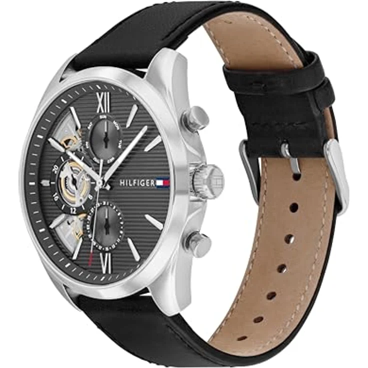 Tommy Hilfiger Multi Zifferblatt Quarz Uhr für Herren mit Schwarzes Lederarmband - 1710644, Multifunktionales Quarzwerk, Elegantes Dunkelgraues Zifferblatt, Wasserabweisend bis 5 bar – Bild 2