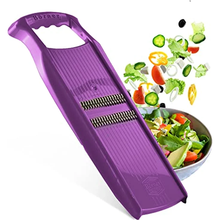 Börner Roko PowerLine Gemüseschneider • Streifenschneider für Obst & Gemüse • Julienne Schneider für feine Streifen • Gemüsehobel fein • Küchenhobel (Violett) – Bild 1