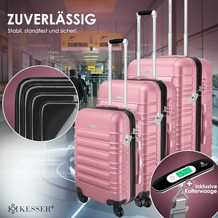 KESSER® 3tlg. Hartschalenkofferset Hartschalenkoffer Reisekoffer Set Reisekofferset Trolley Koffer M-L-XL, ABS-Hartschale, 360°-Rollen, Nummern-Schloss, Schwarz – Bild 3