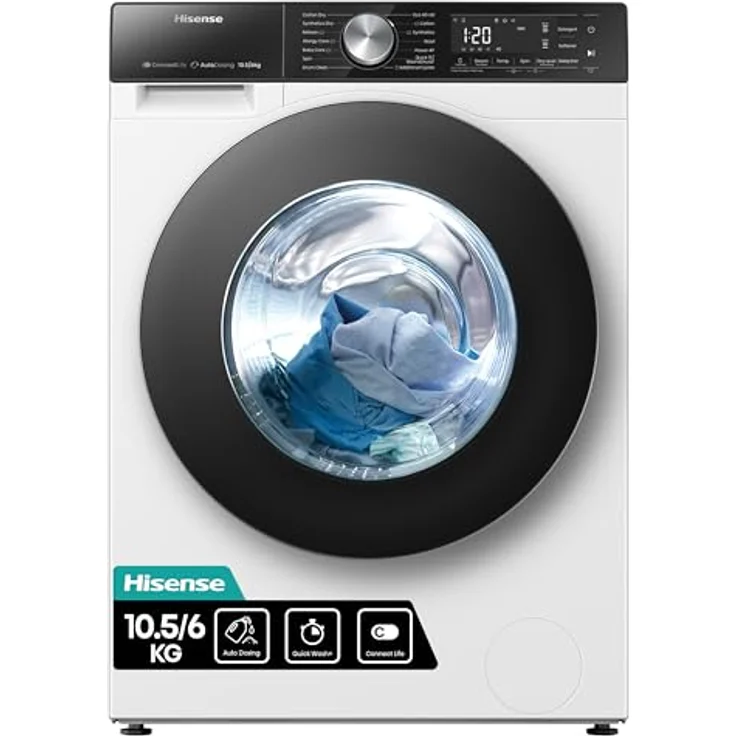 Hisense Waschtrockner WD5S1045BW, 10,5 kg, 1400 U/min, PowerJet, weiß – Bild 1