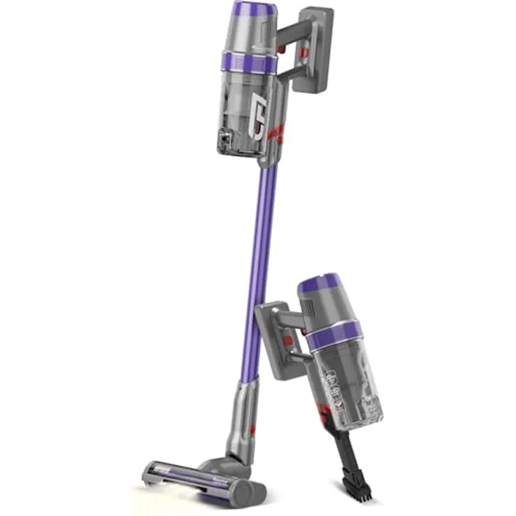 TurboTronic StormStick 120 Watt Zyklon Staubsauger & Handstaubsauger kabellos, mit Akku, Schwammfilter Technologie Stabstaubsauger Bodensauger Stiel/Stab (Silver-Purple)