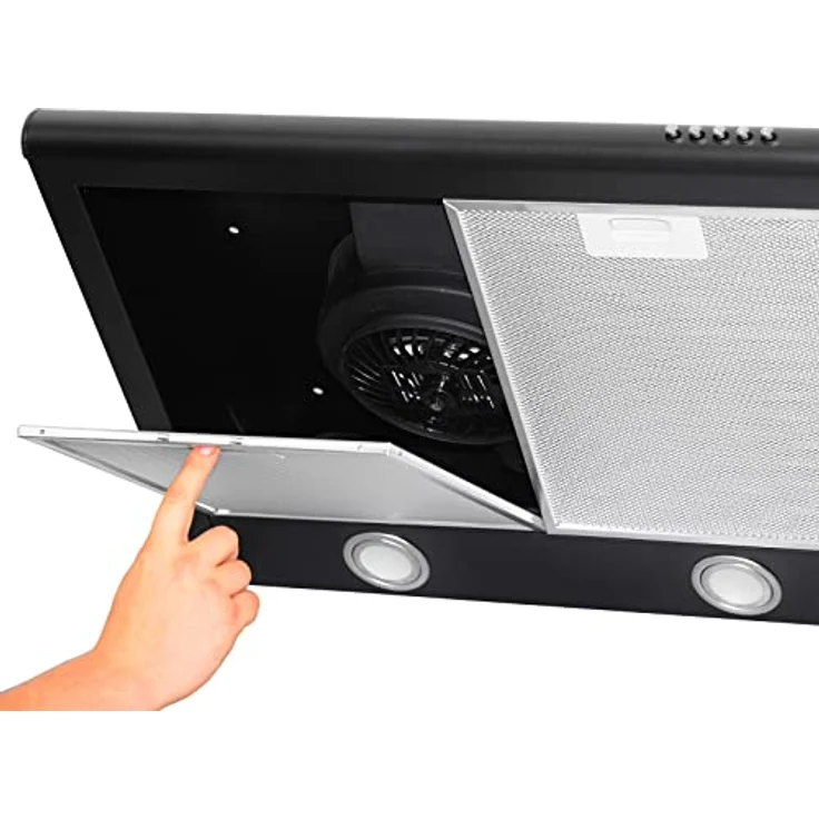 4BIG.fun Dunstabzugshaube mit Filter Abzugshaube Dunst Unterbauhaube - Abluft/Umluft - 60 cm breit - Schwarz - Edelstahlgehäuse - LED-Beleuchtung [Energieklasse C] – Bild 3