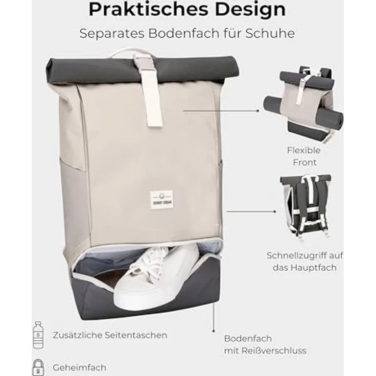Johnny Urban Cityrucksack Allen Large, Rolltop Damen Herren, Laptop Fach, Wasserabweisend, aus recycelten PET-Flaschen hergestellt – Bild 6