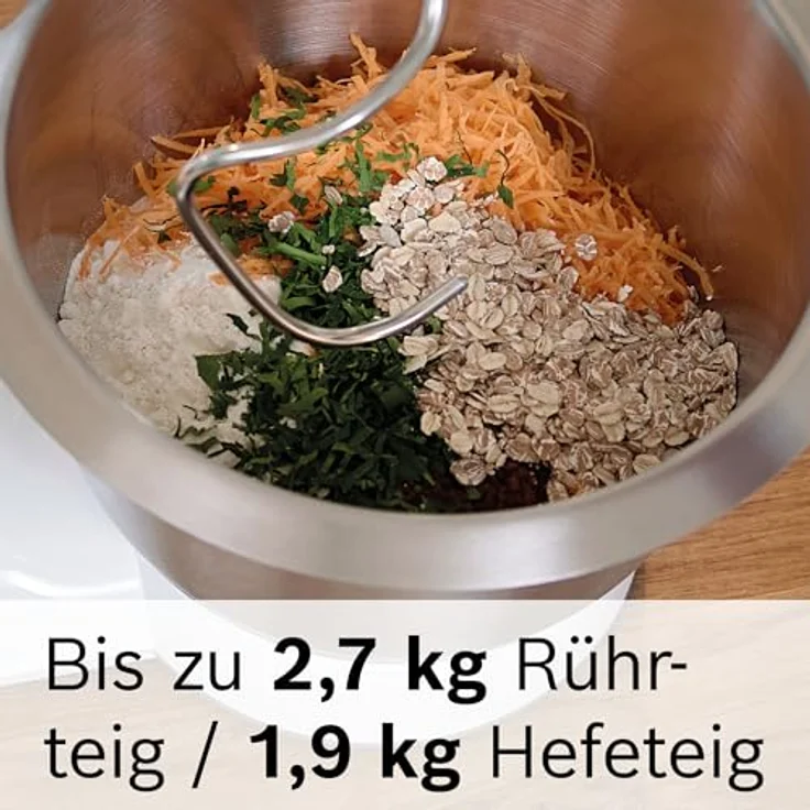 BOSCH Küchenmaschine Serie 4 MUM5XL74, 1000 W, integrierte Waage, 9,4 l Edelstahlschüssel, Mixer, Weiß, mit Fleischwolf und Würfelschneider – Bild 7