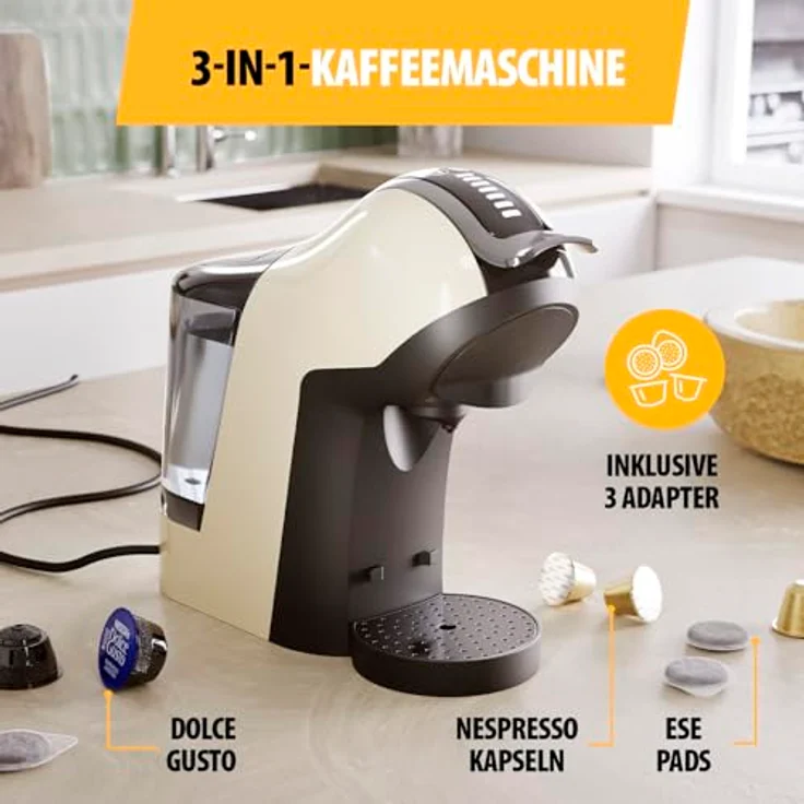 Tristar CM-2301 Multifunktions-Kaffeemaschine 3in1, 19-Bar-Hochdruckpumpe, beige/schwarz – Bild 4