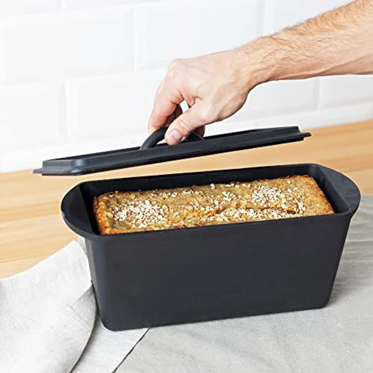 Navaris Gusseisen Brotbackform mit Deckel - 34 x 13 x 13cm - Kastenform Backform Auflaufform - Dutch Oven rechteckig mit Griff zum Brot Backen und Kochen – Bild 3