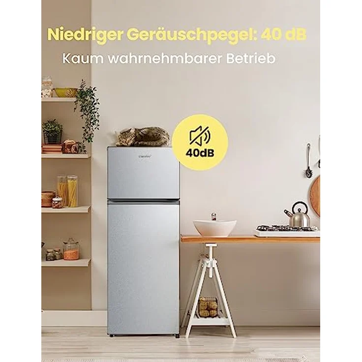 Comfee RCT284DS2 Kühl-/Gefrierkombination/Gefrierteil oben/176 kWh/Jahr/143cm Höhe/LED Licht/Reversibles Türscharnier/Silber – Bild 5