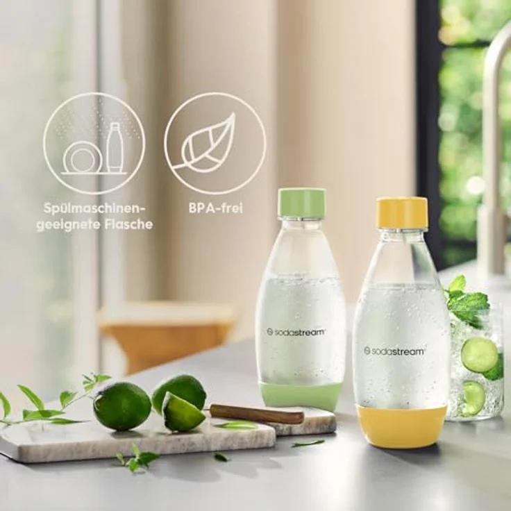 SodaStream 0,5L BPA-freie FUSE Kunststoffflasche in grün & gelb | Spülmaschinengeeignet | Kompatibel mit DUO, E-DUO, Terra, uvm. | 2er-Pack – Bild 4
