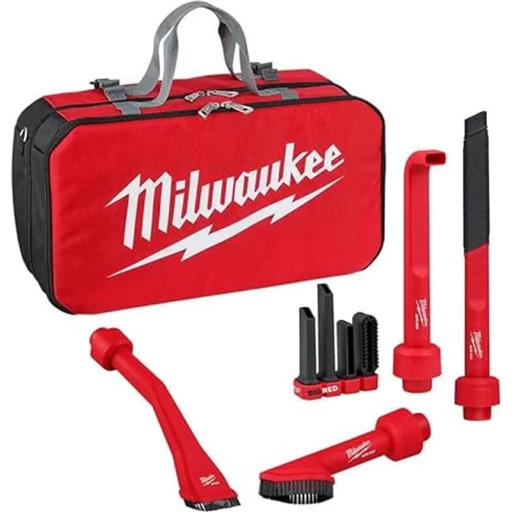Milwaukee 4932493246 AIR-TIP Staubsauger-Zubehör Kit, 4-in-1 Reinigungswerkzeug, flexible Fugendüse, rotierende Eckbürste, in transportabler Tasche, mehrfarbig