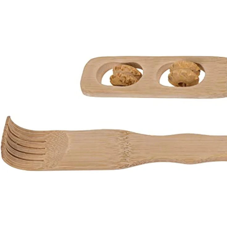 2er Set Rückenkratzer mit Massagerollen Bambus Kratzhilfe 46 cm Kratzhand Rücken Kratzer Rückenmassage – Bild 3