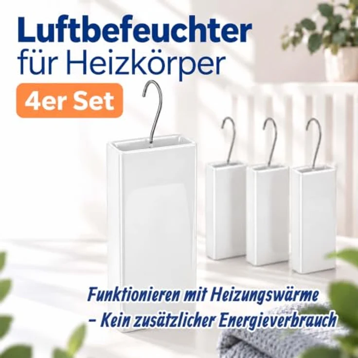 Relaxdays Luftbefeuchter Heizung, 4er Set, passiver Wasserverdunster aus Keramik in Weiß mit Metallhaken und 400 ml Fassungsvermögen – Bild 4