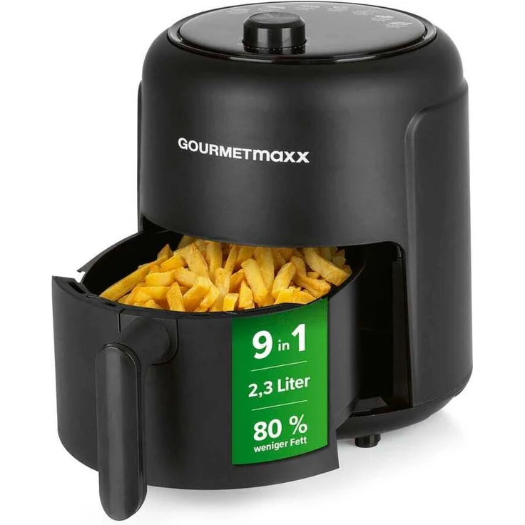 GOURMETmaxx Heißluft-Fritteuse 2,3l, multifunktionales Kochgerät zum Frittieren, Grillen und Backen, schwarz