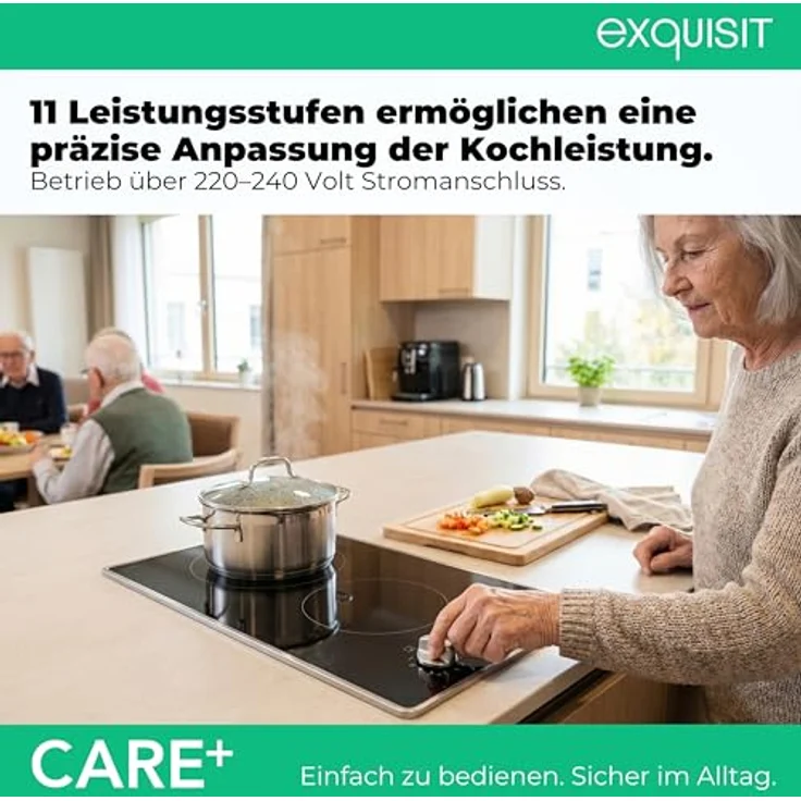 Exquisit Glaskeramik-Kochfeld EKC300-RK-420Care, 2 Kochstellen mit Drehknopf Bedienung, Restwärmeanzeige, 11 Leistungsstufen, Schwarz – Bild 7