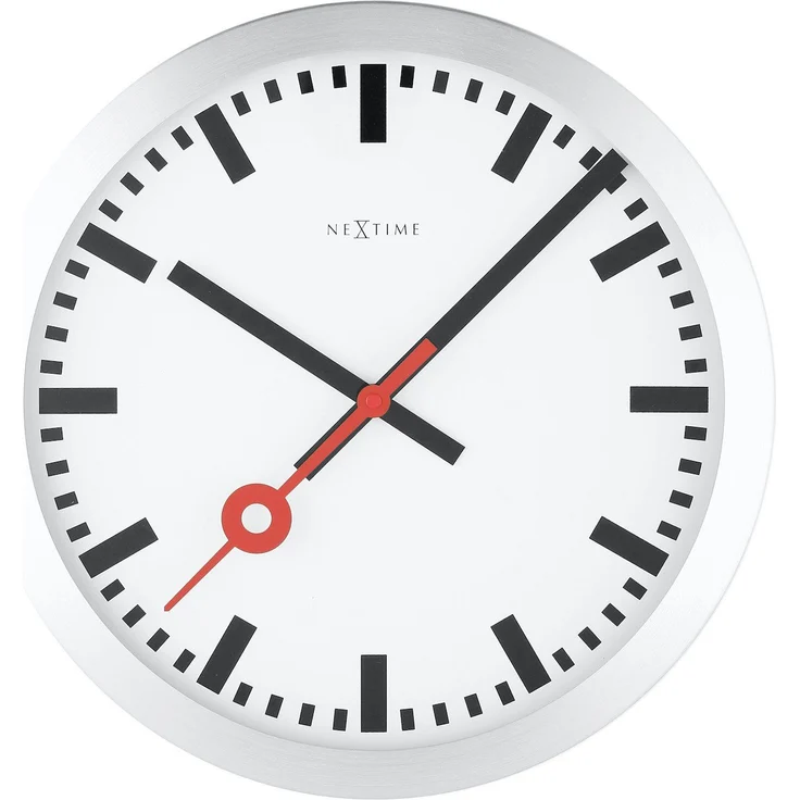 NEXTIME Wanduhr 3998 (im ikonischen Bahnhofsuhr Design, geräuschlos, Aluminium, Ø19.0cm) – Bild 1
