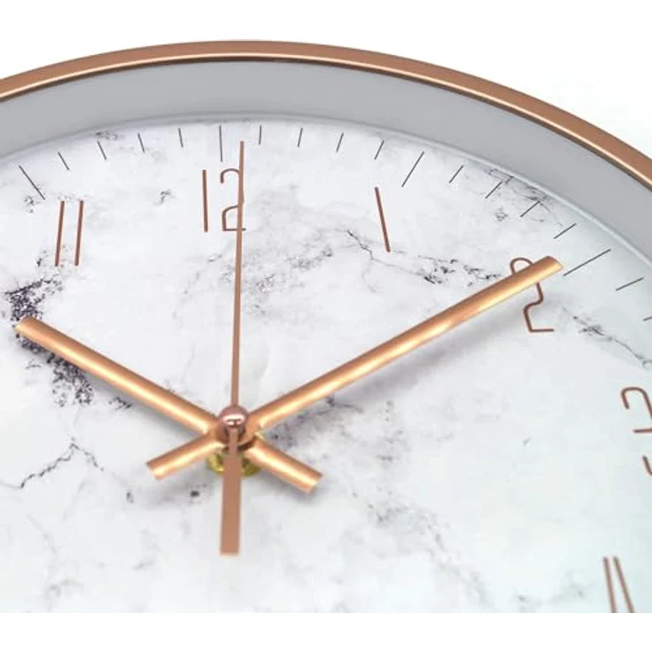 K&L Wall Art Wanduhr ohne Tickgeräusche Marmor Roségold Ø 25cm, lautloses Quarz Uhrwerk – Bild 4