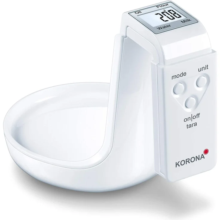 Korona 75877 MIA Messbecherwaage, max. Tragkraft 3kg, Einteilung 1 g, inkl. Messbecher 1 Liter, gut ablesbares LCD Display, Tara-Zuwiegefunktion, weiß – Bild 3