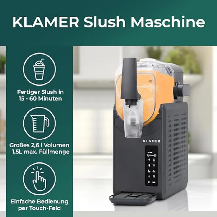 KLAMER Slush Maschine, 2,6L mit 5 voreingestellten Programmen für Slushie, Cocktail, Milchshake, Frappé und Wein, Turbo Freeze, automatische Reinigung, kein Eis erforderlich – Bild 3