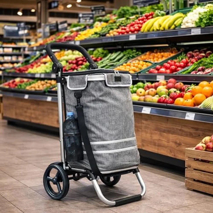 Quick Star Einkaufstrolley, Faltbar, Aluminium, 58 l Volumen, 50 kg Traglast, Grau, mit Kühlfach – Bild 5