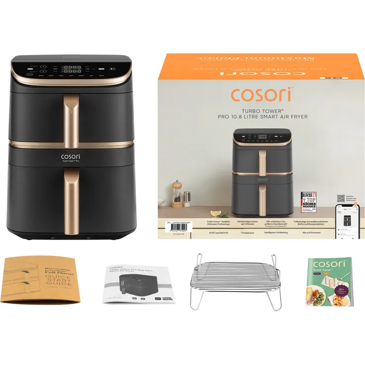 COSORI Turbo Tower Pro Smart 10,8L Heißluftfritteuse – 3-Etagen-Garen, Dual Blaze, 7 Modi, keramikbeschichtet, stapelbar, energieeffizient – Bild 2