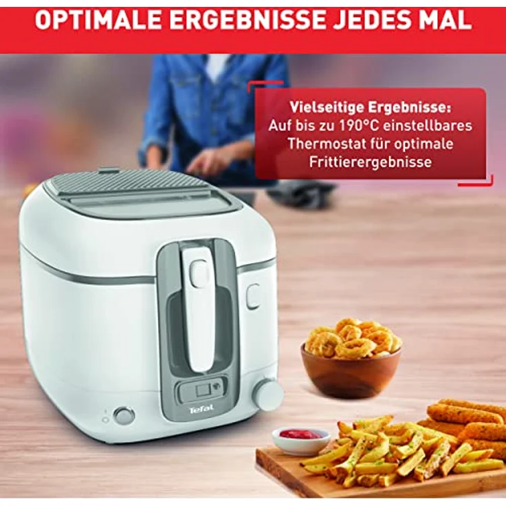 Tefal FR3141 Super Uno Fritteuse | Thermogehäuse | bis zu 1,2 kg Fassungsvermögen | digitaler Timer | Anti-Geruchs-Filterkassette | herausnehmbarer, antihaftbeschichteter Innenbehälter | Weiß/Grau – Bild 4