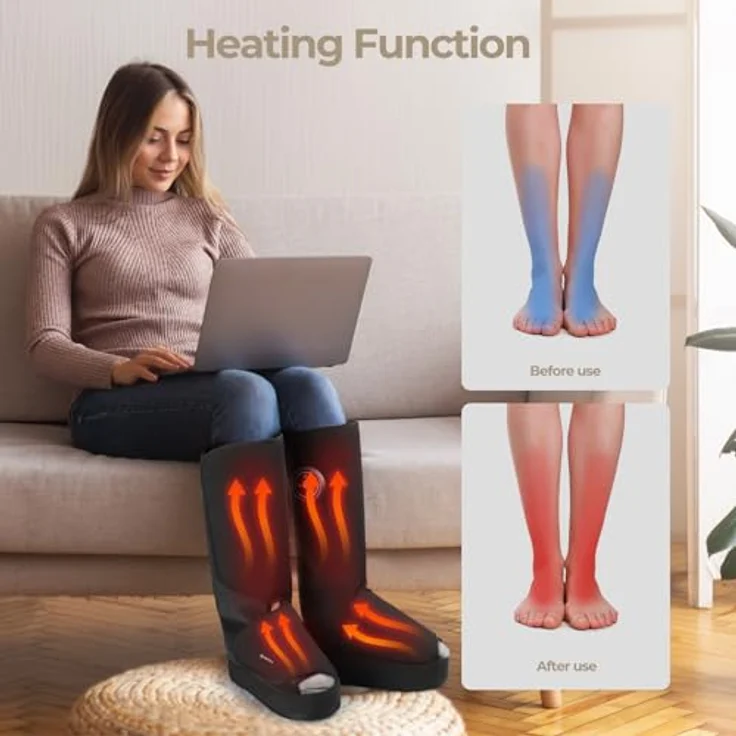 Aspria 2-in-1 Waden-Fußmassagegerät mit Luftkompression, Vibration und Wärmetherapie, kabelloses Design für geschwollene Beine, schwarz – Bild 5