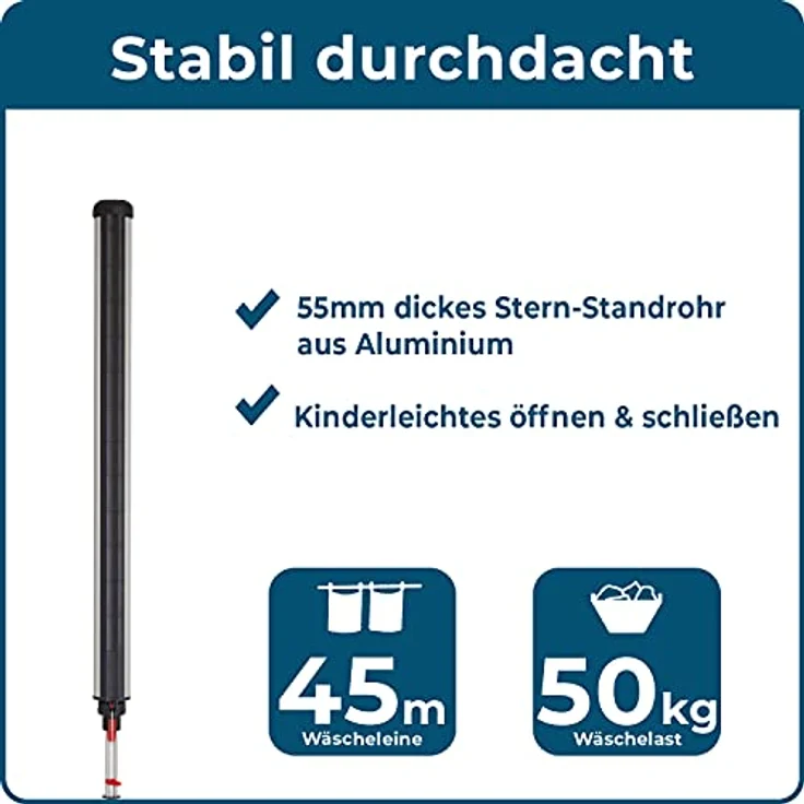 Blome Wäschespinne Superior DuoMatic 45 - Designer Wäscheständer für den Garten inkl. Bodenhülse, Wäscheschirm mit Leinenautomatik, 45m Wäscheleine, Made in Germany – Bild 4