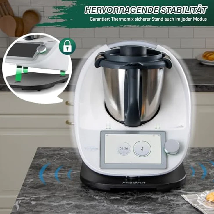ANBOXIT Gleitbrett für Thermomix TM5/TM6, Bambus Rollbrett mit TPE-Rollen und rutschfesten Füßen - Schwarz – Bild 3