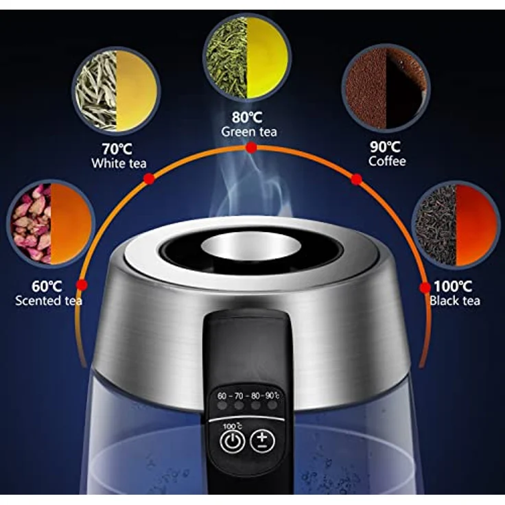 Aigostar Cris Glas-Wasserkocher, 2200W, 1,7L, LED Beleuchtung, Temperatureinstellung 60°-100°C, Warmhaltefunktion – Bild 3
