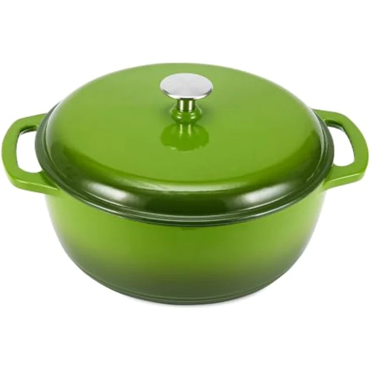 Amazon Basics Rundschmortopf, 4,1 L, emailliertes Gusseisen in Grün, geeignet für alle Herdarten, ofenfest bis 260°C, inklusive Deckel – Bild 1