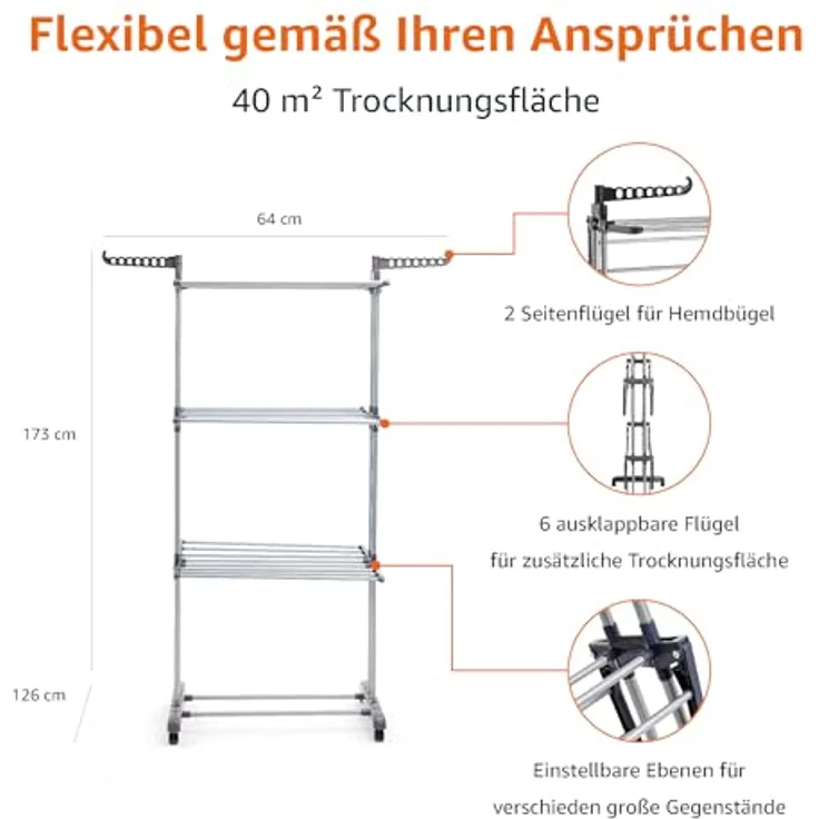AmazonBasics Turm-Wäscheständer für innen mit faltbaren Flügeln – Bild 3