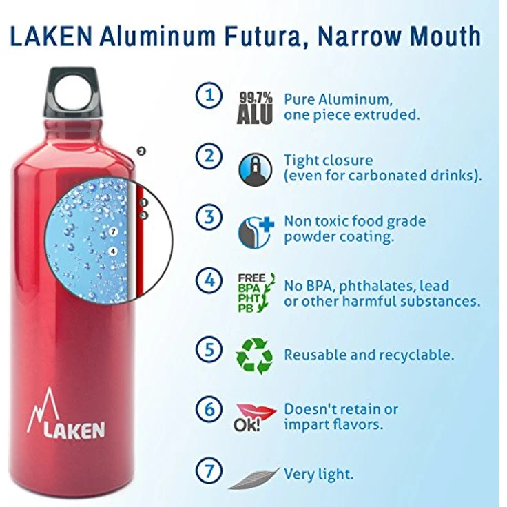 Laken Unisex – Erwachsene Aluminium rot, BPA Aluminiumtrinkflasche Futura 0,6 Liter, PBA frei – Bild 2