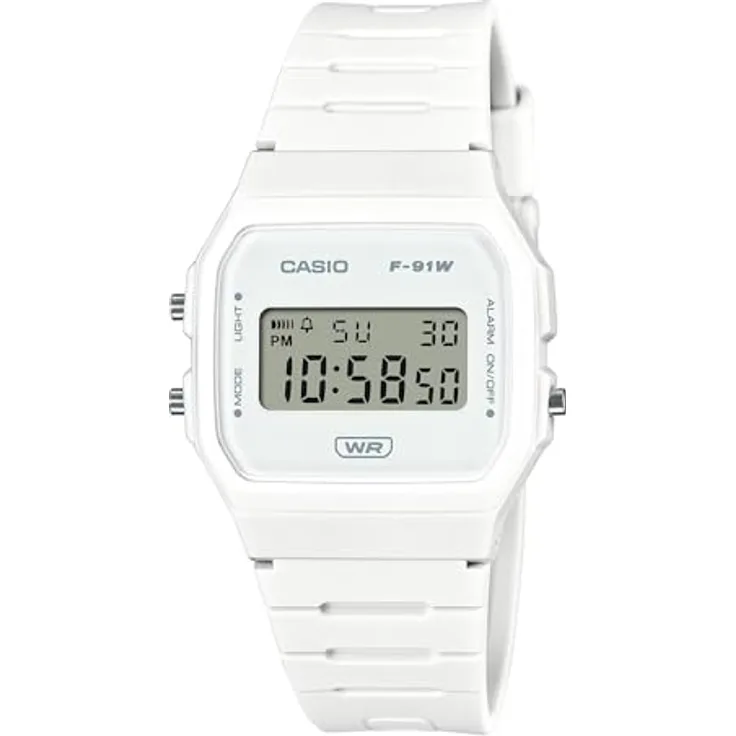Casio Watch F-91WB-7AEF, Digitaluhr mit minimalistischem Zifferblatt, Weiß