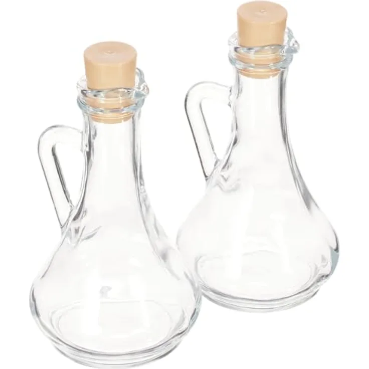 Pasabahce Essigspender Set, 2-tlg. Ausgießer für Öl und Essig, 260 ml, Korkverschluss, modernes Design