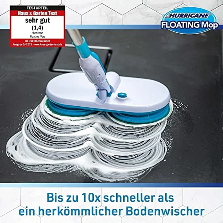 Mediashop Hurricane Floating Mop Mega Set - kabelloser elektrischer Reinigungsmopp, rotierend, inkl. 6 Mikrofaserpads, 6 Scheuerpads & 6 Polierpads, rot – Bild 2