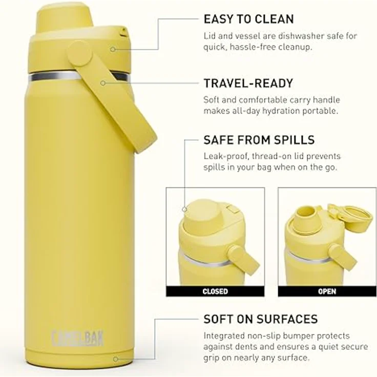 CamelBak Thrive Chug Trinkflasche, isolierter Edelstahl, 590 ml, auslaufsicher, gelbe Blüte – Bild 3