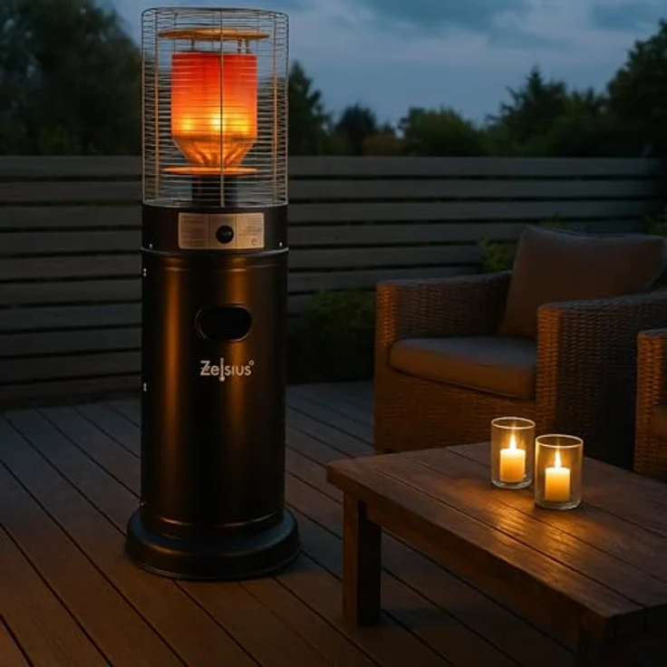 Zelsius Gas Heizstrahler "Zermatt", 11 kW, Ø 46cm x (H) 137cm, schwarz/silber, Terrassenheizstrahler außen mit Sicherheitsabschaltung und Piezo-Zündung – Bild 3