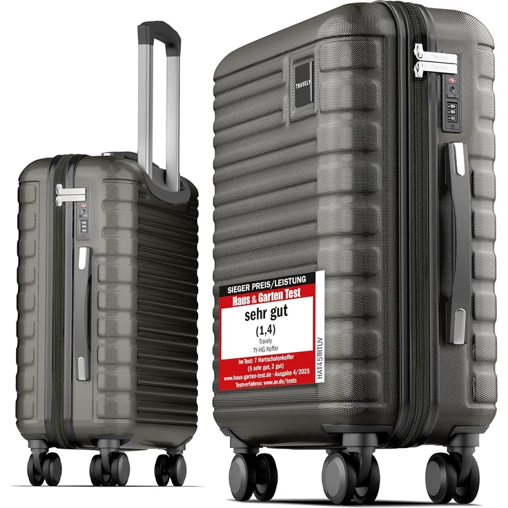 Travely Premium Handgepäck Koffer 55x40x20cm - 36L Trolley Handgepäck mit sanften Rollen und TSA Schloss, schwarz – Bild 1