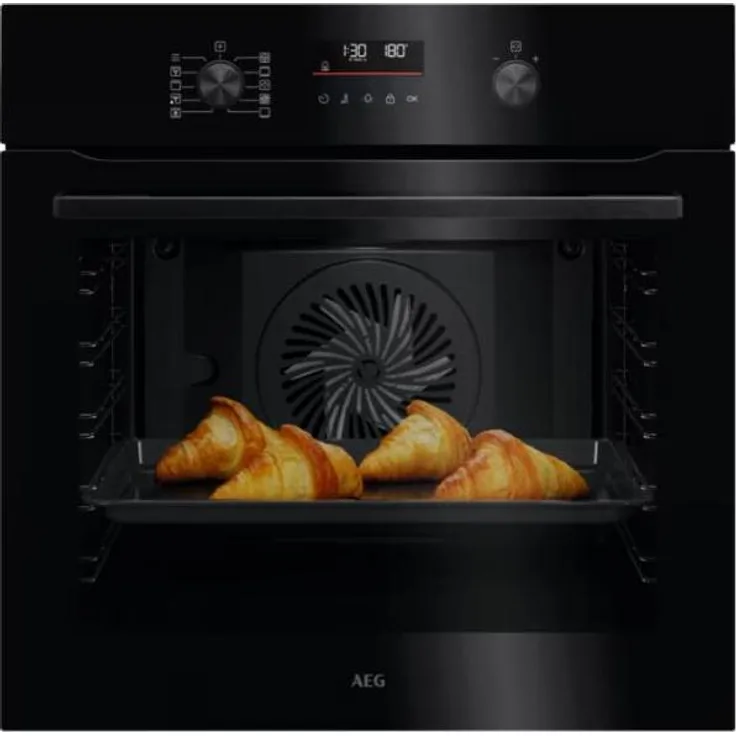 AEG 5000 SurroundCook NBA5P40AK, Einbaubackofen mit SteamBake, pyrolytischer Selbstreinigung und 71 Liter Garraum, Schwarz