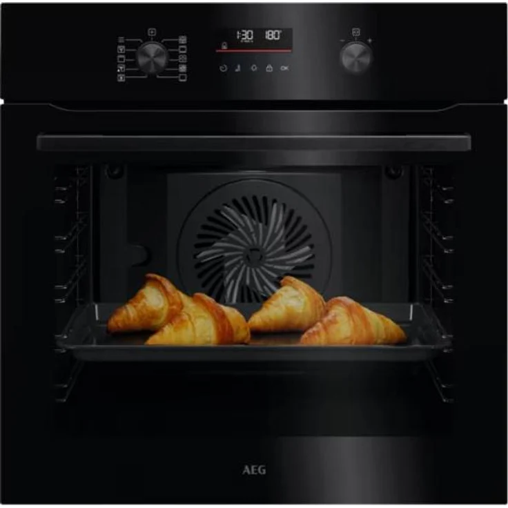 AEG 5000 SurroundCook NBA5P40AK, Einbaubackofen mit SteamBake, pyrolytischer Selbstreinigung und 71 Liter Garraum, Schwarz