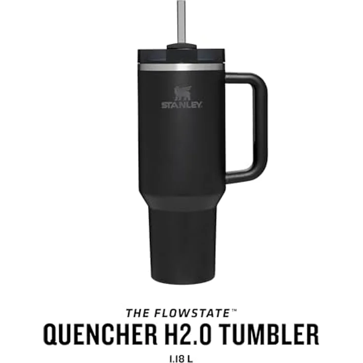 Stanley Quencher H2.0 FlowState Trinkflasche mit Strohhalm 1.2L - Thermobecher Kühlt 11 Stunden - 48 Stunden Eisgekühlt - Spülmaschinenfest - Thermosflasche BPA Frei - Kaffeebecher To Go - Black – Bild 3