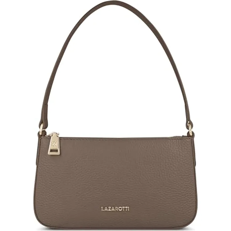 Lazarotti Bologna Leather, Schultertasche aus Ziegenleder, 22 cm, beige, mit Reißverschluss