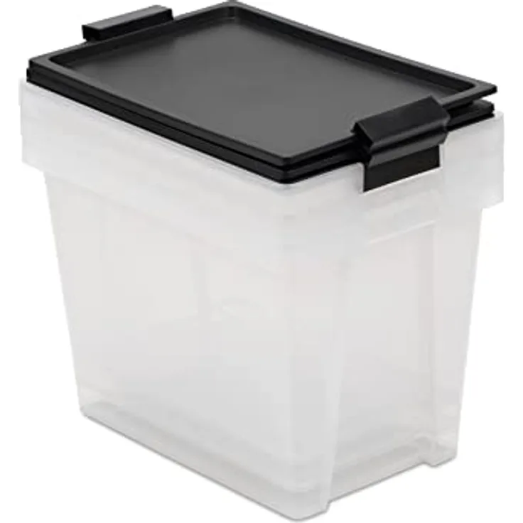 TATAY 3er-Set, Aufbewahrungsboxen, Kapazität 15L,mit Griffen, Deckel aus 100 prozent recycelten Materialien, Transparent, BPA-frei, Schwarz